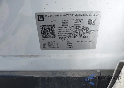 2020 Chevrolet Equinox Fwd Lt 1.5L Turbo from USA, damaged, VIN 3GNAXKEV4LS535644